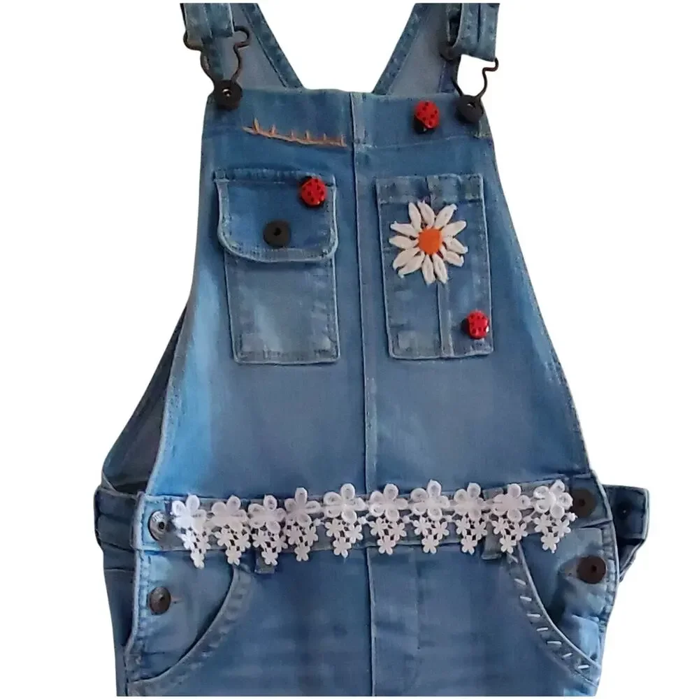 Classic Oshkosh Vestbak Upcycled Restyled Overalls Handmade Girls Sz8‎